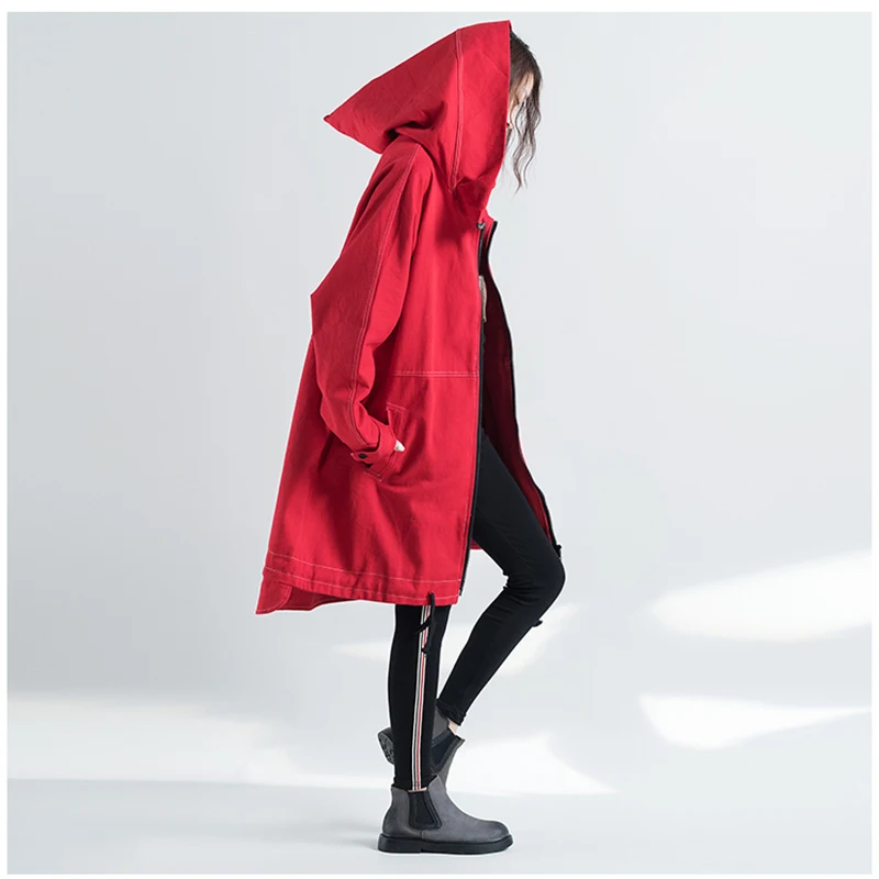 Autumn Oversized Hooded Jacket Female Long Plus Size Windbreaker Harajuku Jacket Hip Hop Funny Women Coats And Jackets