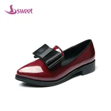 sweet Brand womens shoes woman flats Spring/Autumn Basic PU Slip-On Pointed Toe Solid Butterfly-knot LeisureB8(3)