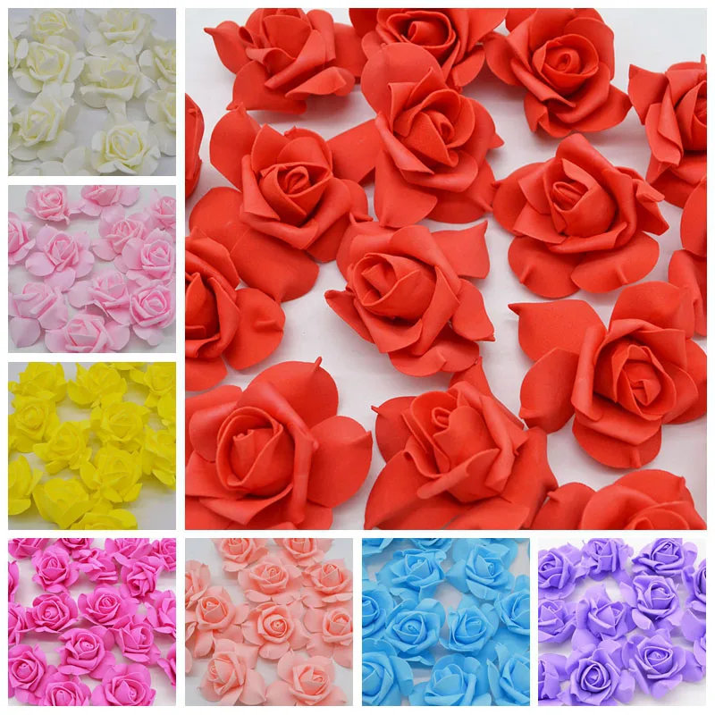 

50Pcs 8cm Artificial PE Foam Rose Flower Heads DIY Fake Flower Decor Wedding Bouquet Party Home Decorative Supplies