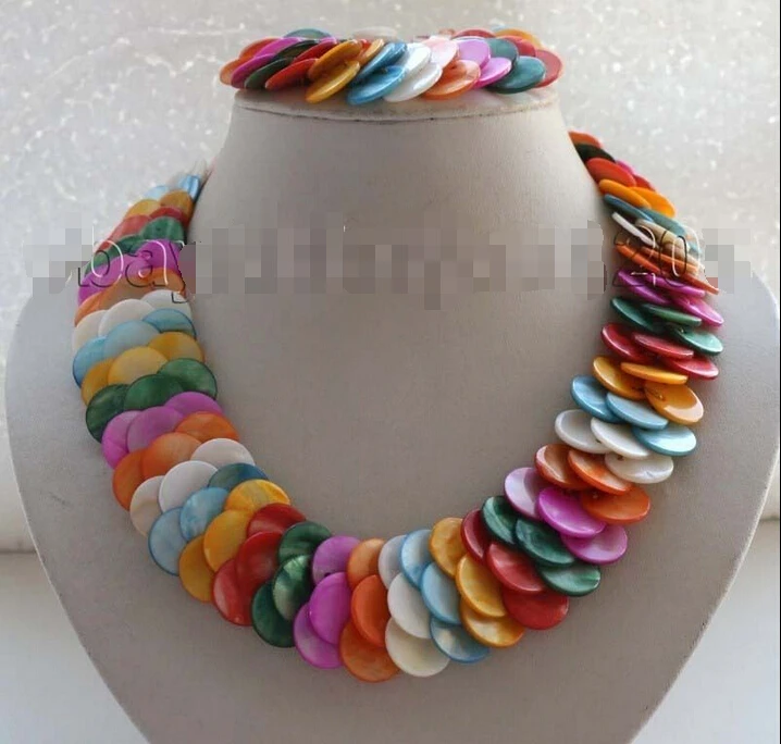 

Free shipping VERY BEAUTIFUL 20" Multicolor Shell Necklace Bracelet A Set #f1950^^^@^Noble style Natural Fine jewe