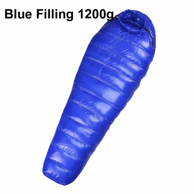 Сверхлегкий спальный мешок на утином пуху, зимний водонепроницаемый спальный мешок для мам, теплый спальный мешок для кемпинга, походов - Цвет: Deep Blue fill 1200g