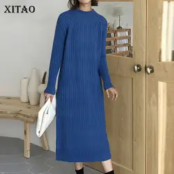 [XITAO] Новое поступление для женщин осень 2018 г. Корея Мода О образным вырезом длинный рукав Pulover сплошной цвет повседневное вязаный свитер LJT4668