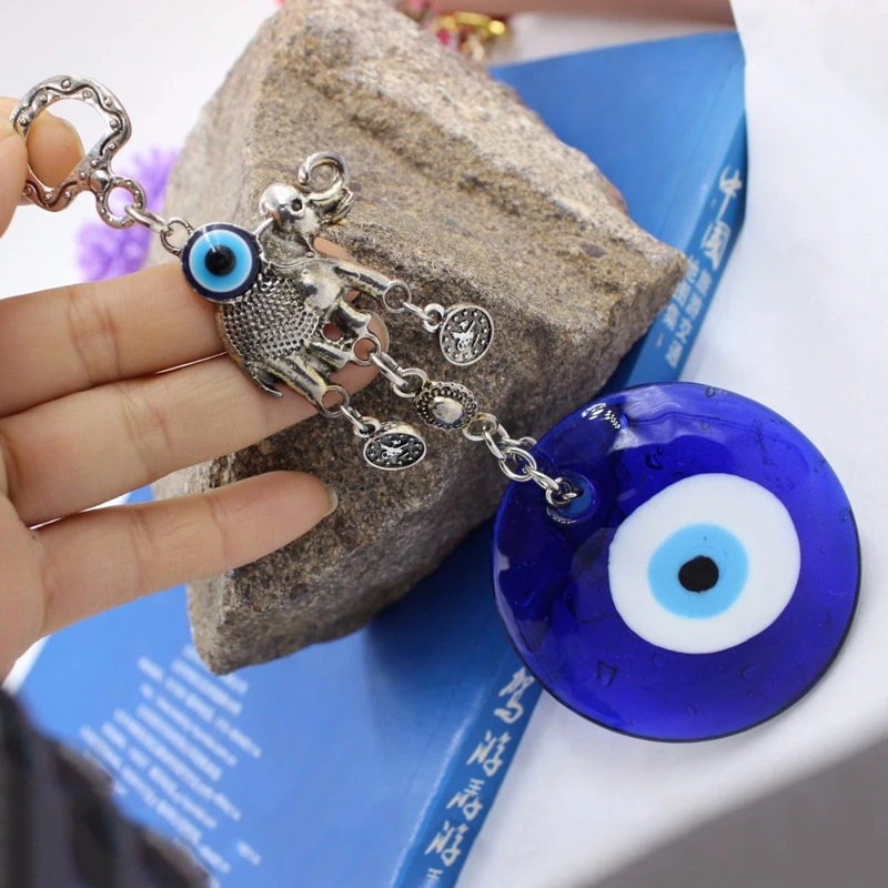JX-LCLYL Wall Hanging Turkish Elephant Blue Evil Eye Amulet Glass Charm Home Decor