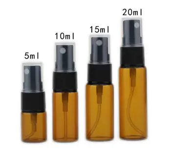 

100pc/lot 5ml 10ml 15ml Amber Glass Bottle Spray Atomizer Perfume Bottle Empty Parfum Sample Bottle Aluminum Cap Travel Bottle