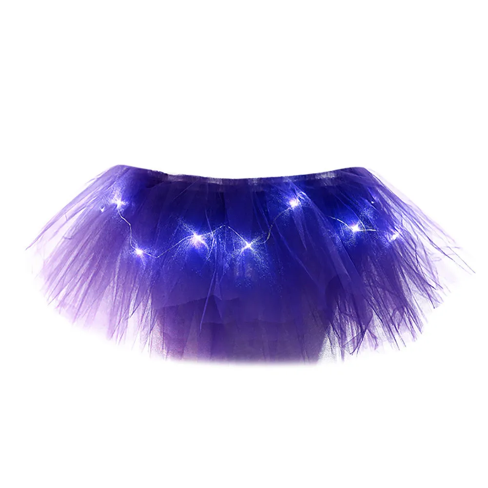 Костюмы юбка-пачка для женщин 5 слоев сетки фатиновая юбка принцессы с светодиодный светильник лампы юбка, для маленьких девочек, милая, femmale/для детей юбка для Рождества - Цвет: Purple
