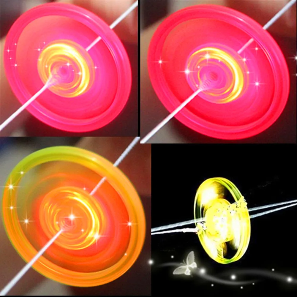 Pull Rope Rolling Flywheel Toy with Colorful LED Flashing Light for Kids