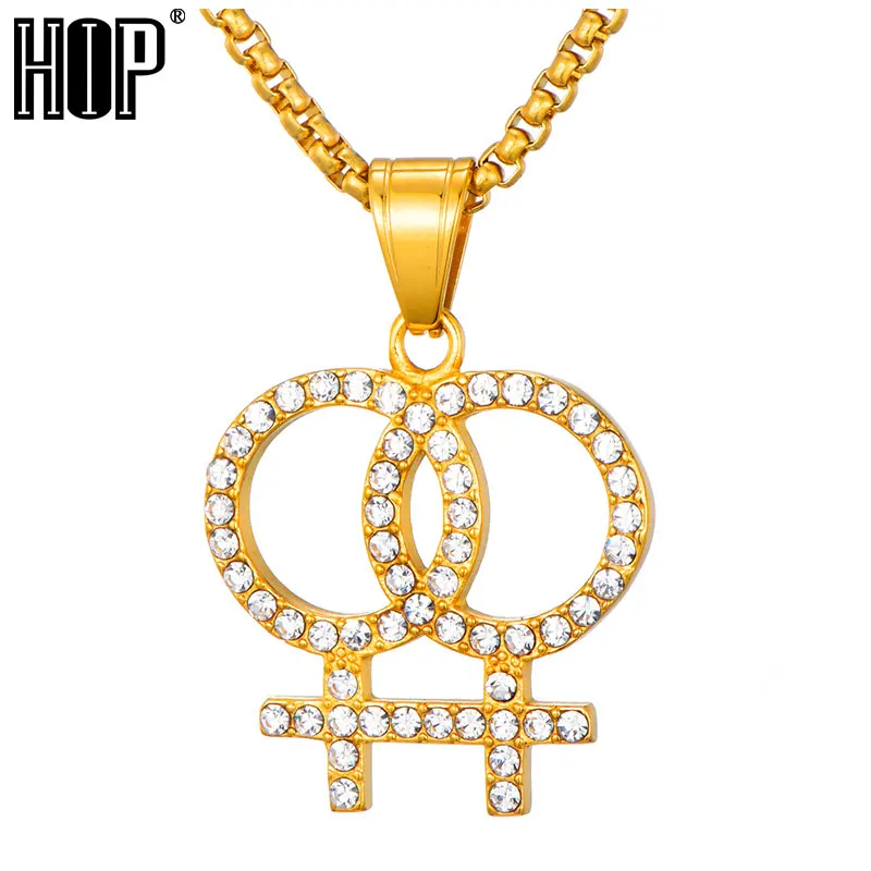 

HIP Hop Bling Crystal Iced Out Stainless Steel Lesbian Necklace Beads Chain Pendants & Necklaces for Men Jewelry Dropshipping