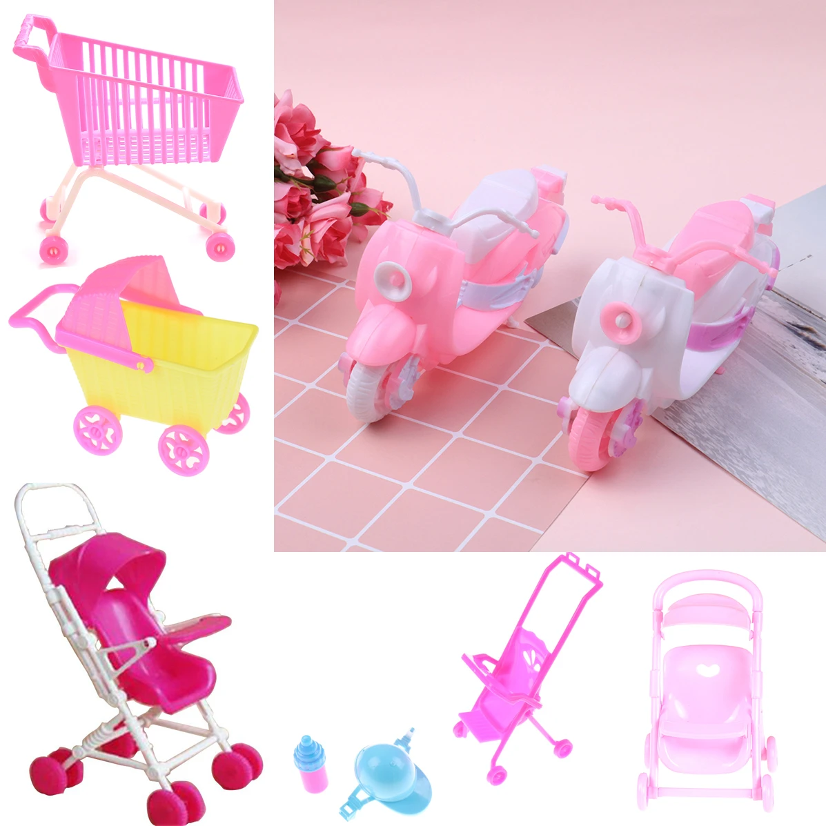 8 estilo coche de plástico de juguete para muñeca casa de muñecas miniatura muebles cochecito de bebé de plástico motocicleta coche bicicleta| Muñecas| - AliExpress