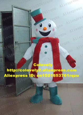Beautiful White Snowman Snow Man Mascot Costume Cartoon Character Mascotte Adult Top Hat Red Scarf Orange Round Nose No.zz2559 |