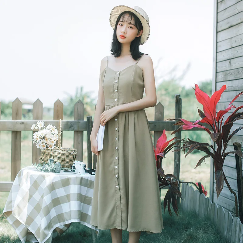 2018 Women's Japanese Kawaii Summer New Solid Color Chiffon Beach Dress ...