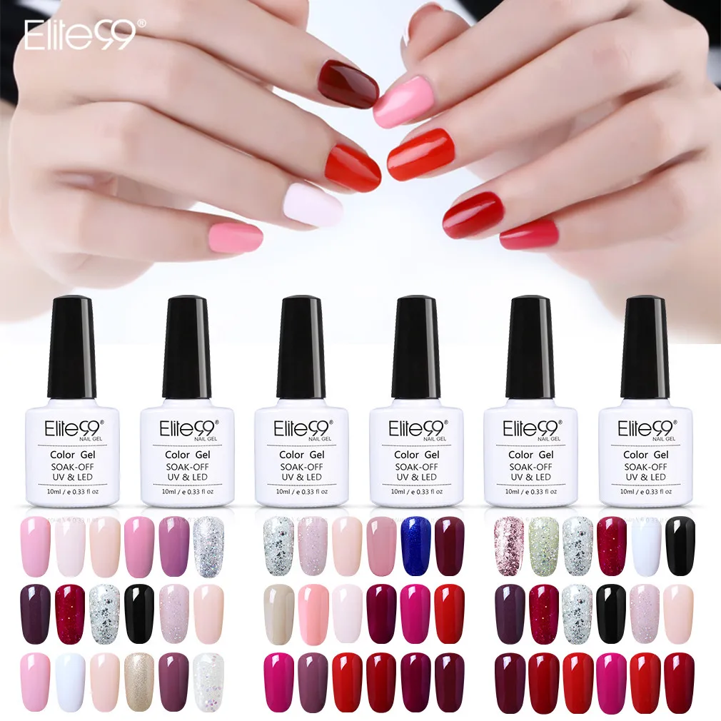 

Elite99 Nail Gel Polish Gift Sets 6pcs/Lot 10ml UV Color Pure Color Gel Polish Vernis Reinforce Nail Primer Hybrid Gel Varnishes