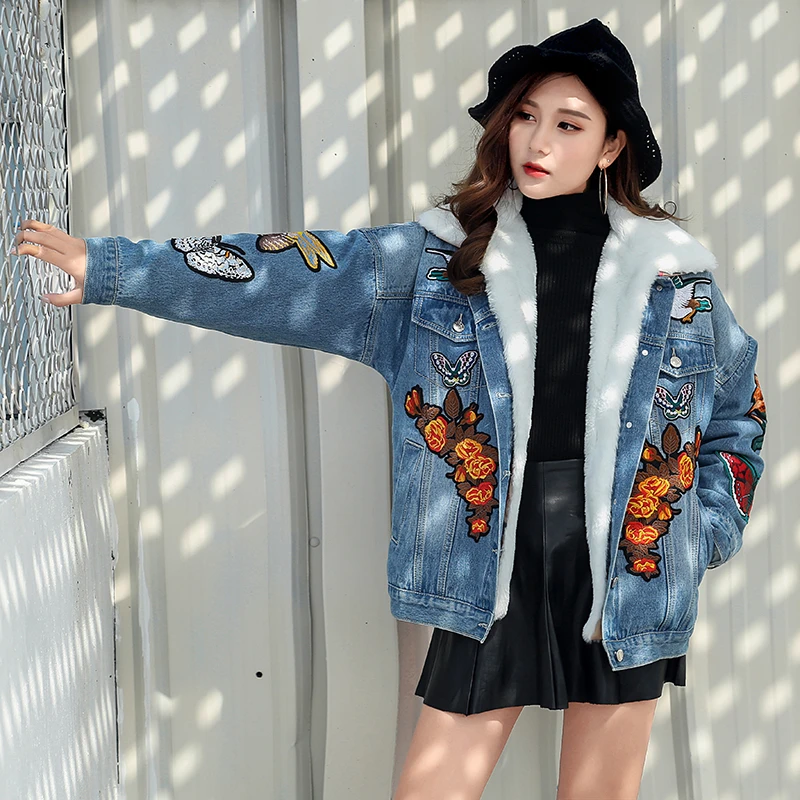 winter floral denim jacket