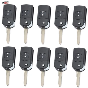 

KEYECU 10Pcs Upgraded Flip Remote 2 Button 433MHz 4D63 Chip Car Key Fob for Mazda 3 BK Series 2006-2009, BT50 2006 Visteon 41781