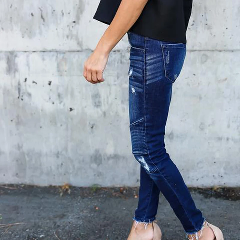 Облегающие плиссированные брюки-карандаш с дырками модные новые стильные сексуальные повседневные женские джинсы прямые джинсы с высокой