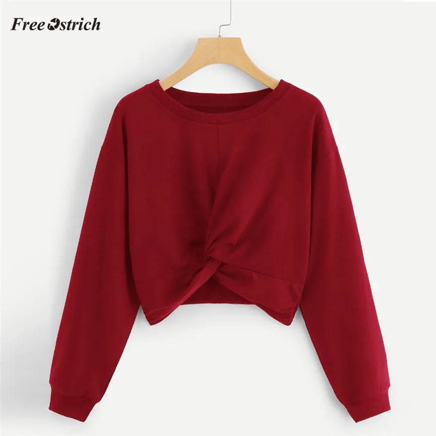 Free Ostrich Winter Women Sweatshirt Short Knotted Pullovers Full Sleeve O-Neck Loose Sweatshirt Jumper Sweats Warm Tops de18