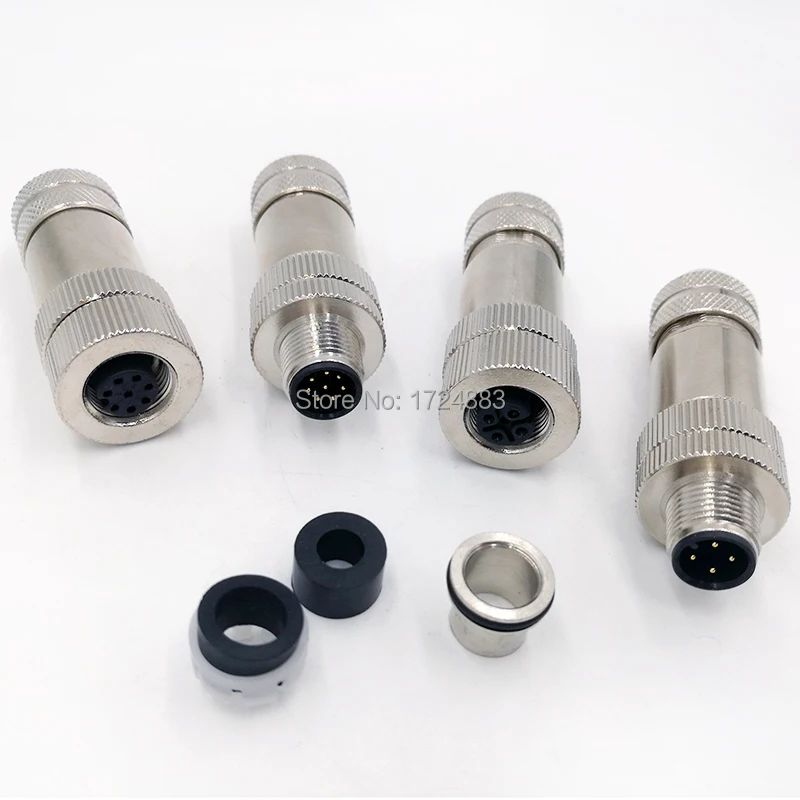 Waterproof M12 Sensor Connector with Metal Signal Shielding and Threaded Male-Female Design, 4/5/8-Pin Options