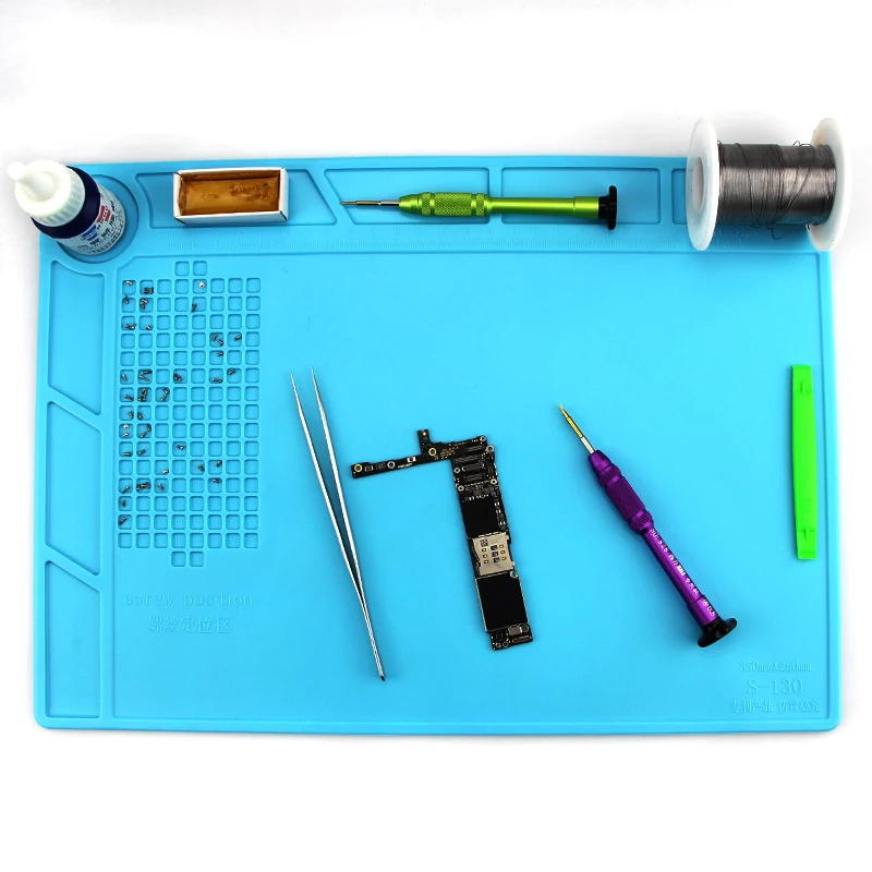 

35x25cm Heat Insulation Silicone Pad Electrical BGA Soldering Repair Station Maintenance Platform with Screw Location Mat