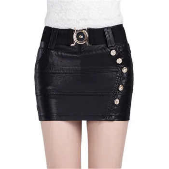 

Hot Sale New Women PU Leather Skirt Fashion Plus Size Hip Black Pencil Skirts Female Sexy Bodycon OL Mini Skirt With Belt