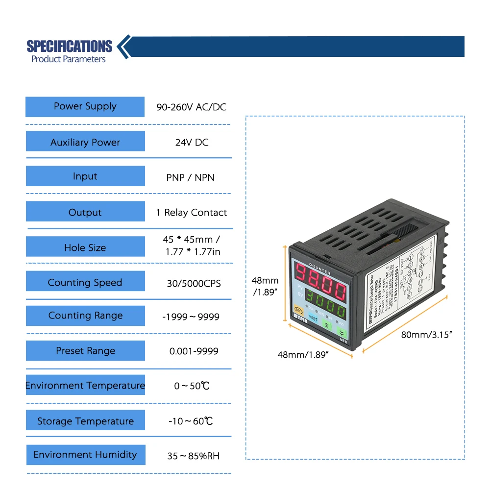 Multi-functional Digital Counter Length Meter Intelligent Dual 4 Digits LED Display AC/DC Preset Electronic Length Counter