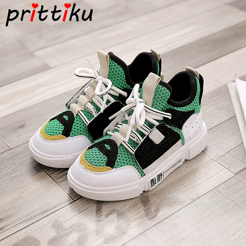 

Autumn 2018 Toddler Boy Girl Outdoor Knit Sneakers Little Kid Green Blue Fashion Trainers Big Children Casual School Sport Shoes