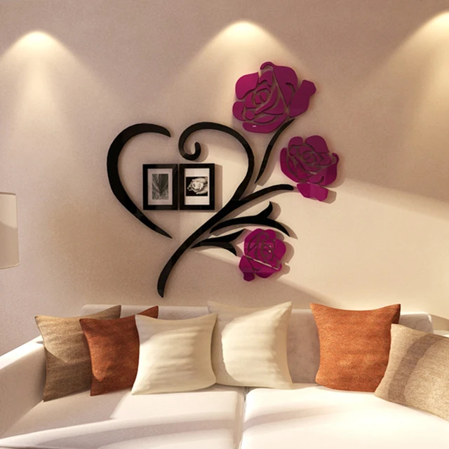 Love Rose Flowers Wall Stickers For Living Room Home Decoration Love Rose Flowers Wall Stickers For Living Room Home Decoration Accessories Decor Frame Sticker Gifts