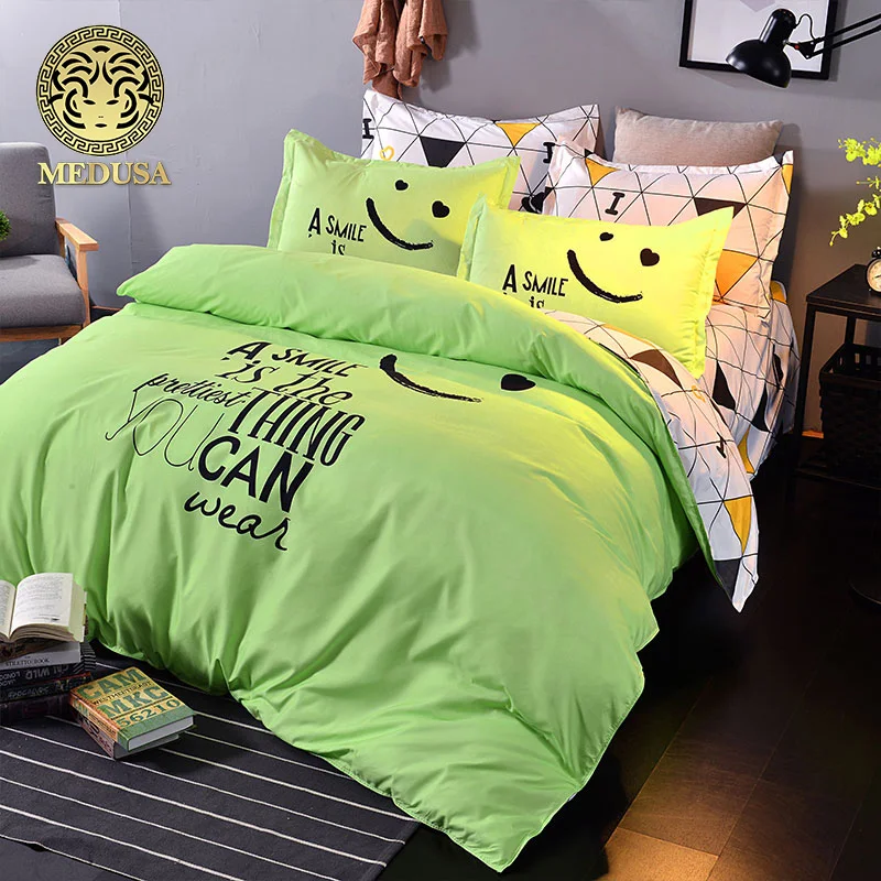 

Medusa things you can smile reversible plaid bedding set duvet cover sheet pillow case king queen double full single XL bed