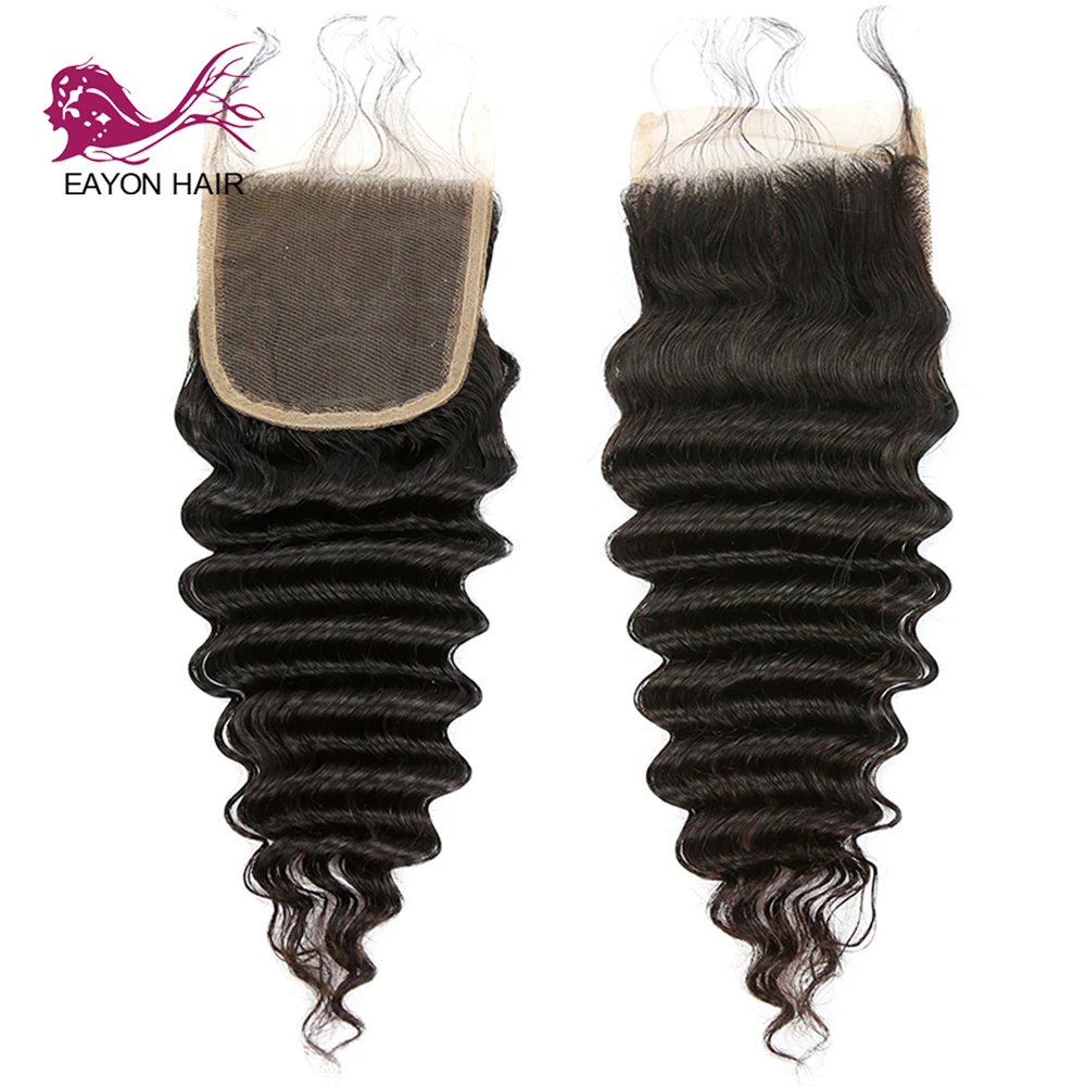 EAYON HAIR 4x4 Natural Color Lace Closure Brazilian Hair Remy Deep Wave Hair Free Part Lace Frontal Closure 1Pcs with Baby Hair