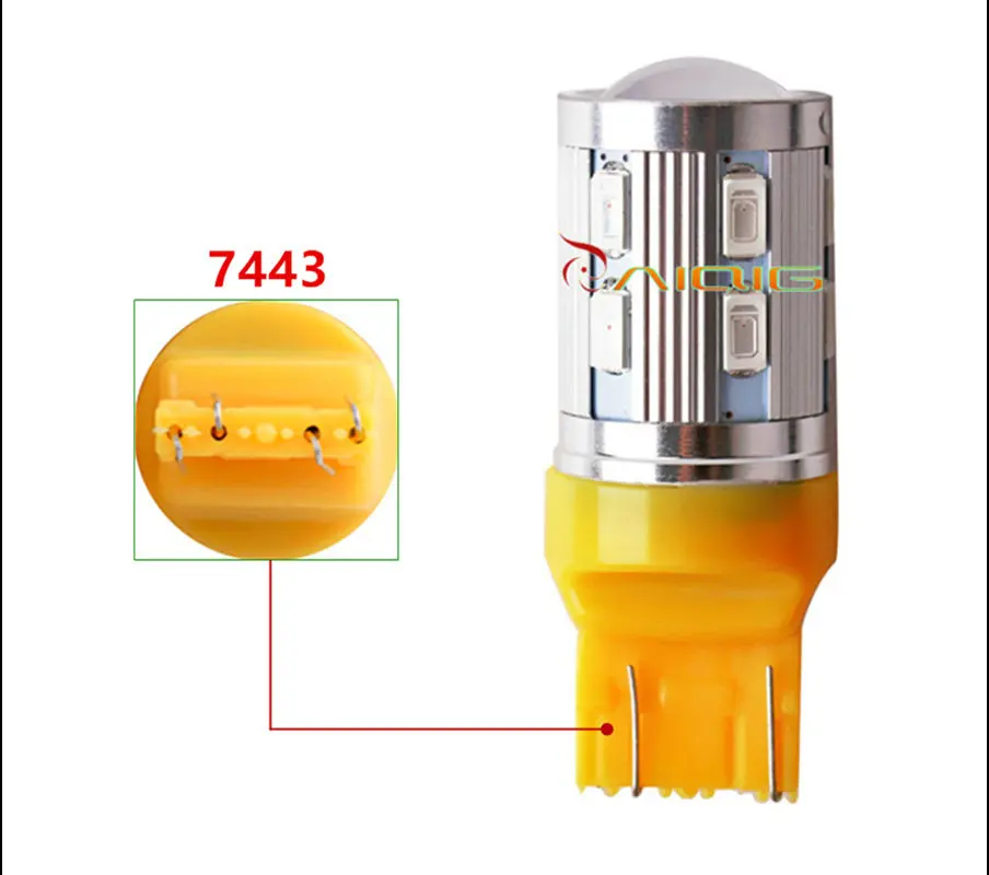 2 шт. 7443 7440 автомобиля светодиодный лампы 12 светодиодов SMD 5730 W21/5 Вт 5 Вт Высокая мощность XPE светодиодный фонарные лампочки Автомобильные светильник источник света парковка Желтый янтарь