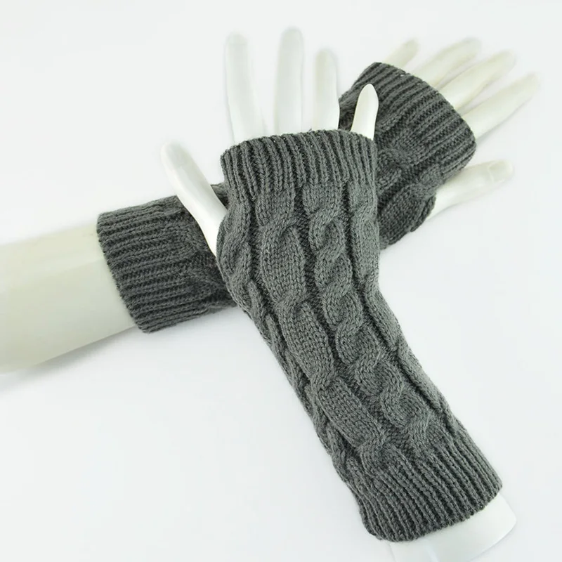 Модные стильные женские перчатки без запястья, зимние перчатки, варежки из искусственной шерсти, вязаные перчатки без пальцев