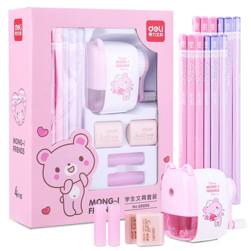 Ensemble de papeterie Kawaii, stylo, gomme, règle d'affûtage, cadeaux pour  enfants, fournitures scolaires, ensembles de papeterie d'écriture -  AliExpress