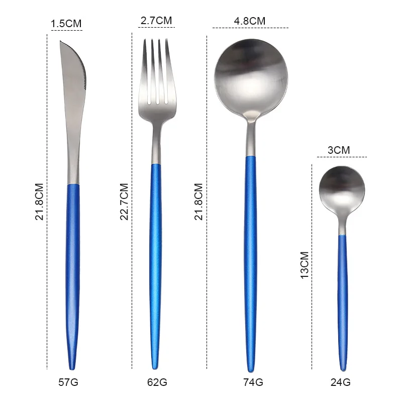 Белое золото Сталь столовый набор для кухни десертный нож вилки, ножи, ложки палочка для еды посуда столовая посуда установка падение корабля - Цвет: blue silver