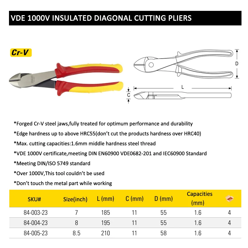 84-003 insulated diagonal pliers cutting  size