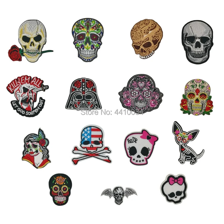 

US flag Sugar cat dog skull mexico Death Day Embroidered Iron On Patch for clothing biker vest patches transfer badge