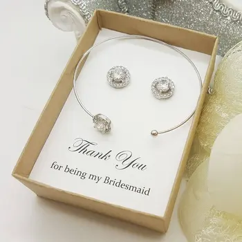 

personalize any text wedding bridesmaid Flat Halo crystal earrings and bracelets sets maid of honour Jewelry Set proposal gifts