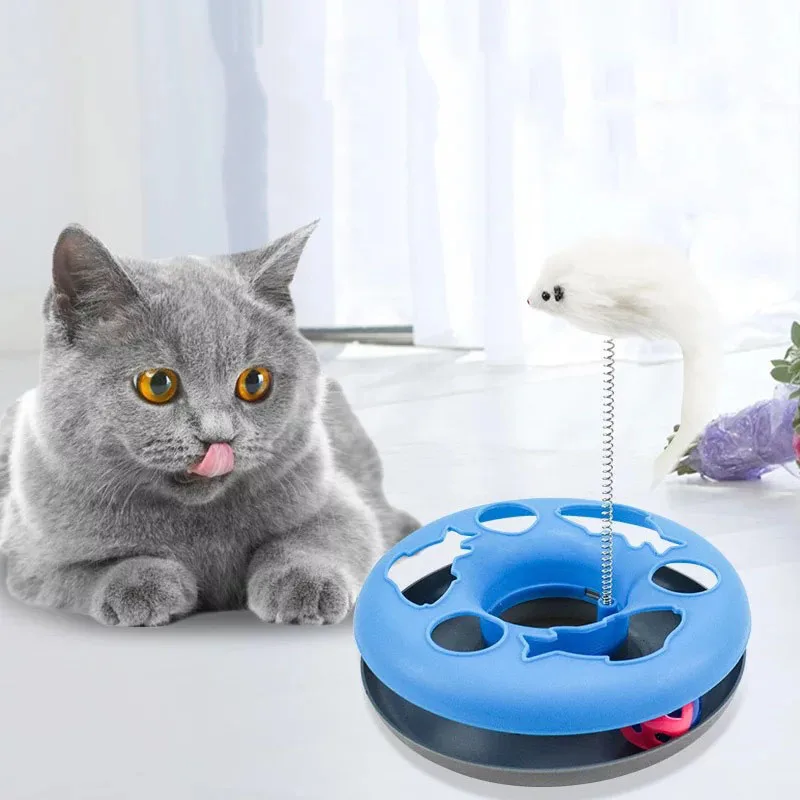 

2 in 1 Teasing Intelligence Cat Toys Cat Stick 360 Degree Turntable Ball, Cat Catching Mouse Donut Smart Trainning Pet Products