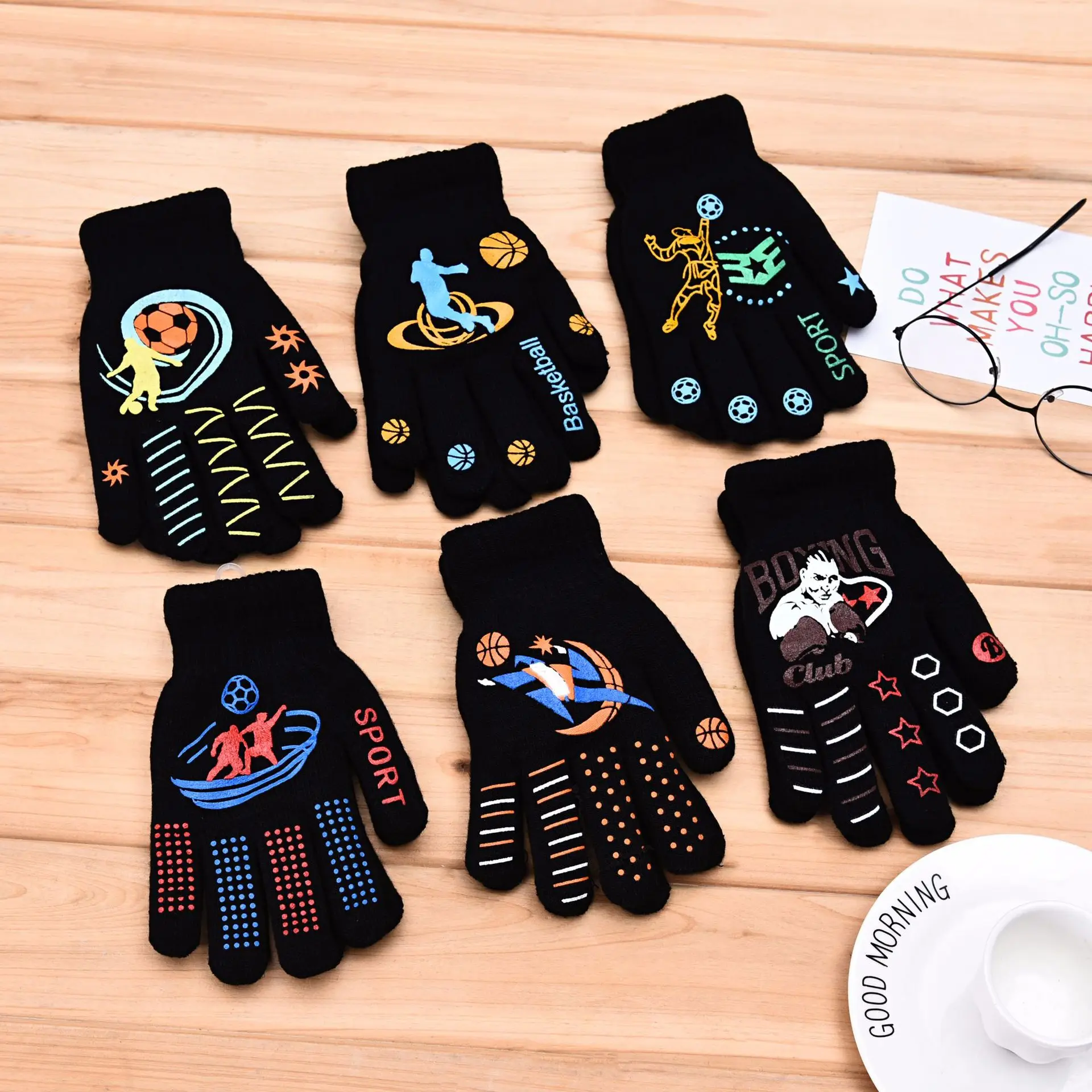 Black Novelty Cartoon Gloves Keep Warm Winter Children Upset Students cycling autumn gloves Hand Glove Mermey Knitted for Boys