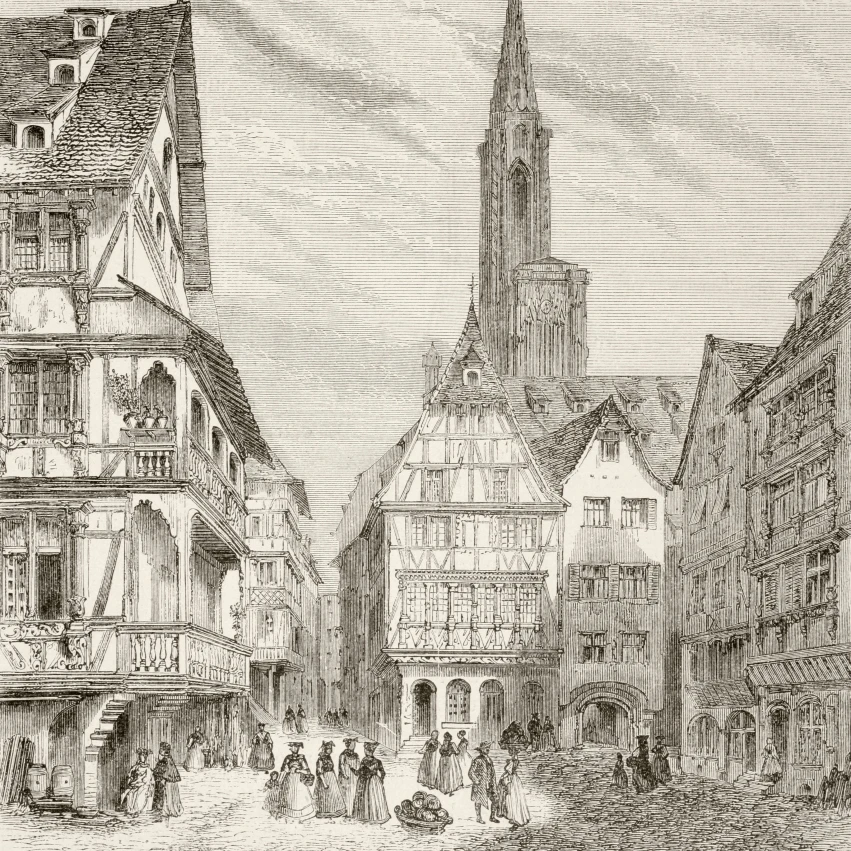 19Th Century View Of Old Houses In Strasbourg  France. From A 19Th Century Illustration. Poster Print (26 x 30)
