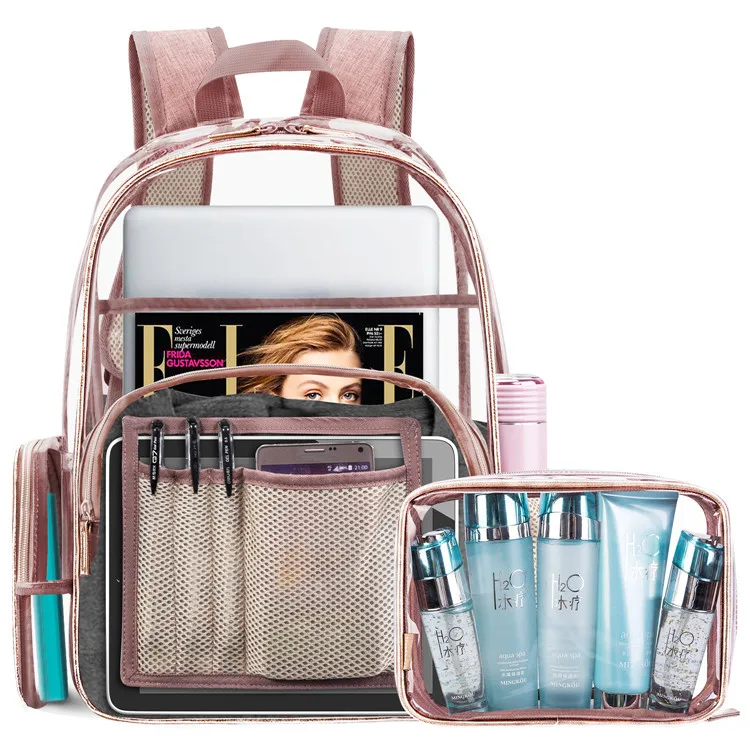 

Korean Women Travel Laptop Backpack Transparent Waterproof PVC Beach Bag Jelly Casual Hand Bag Pack for Girls Large Capacity Bag