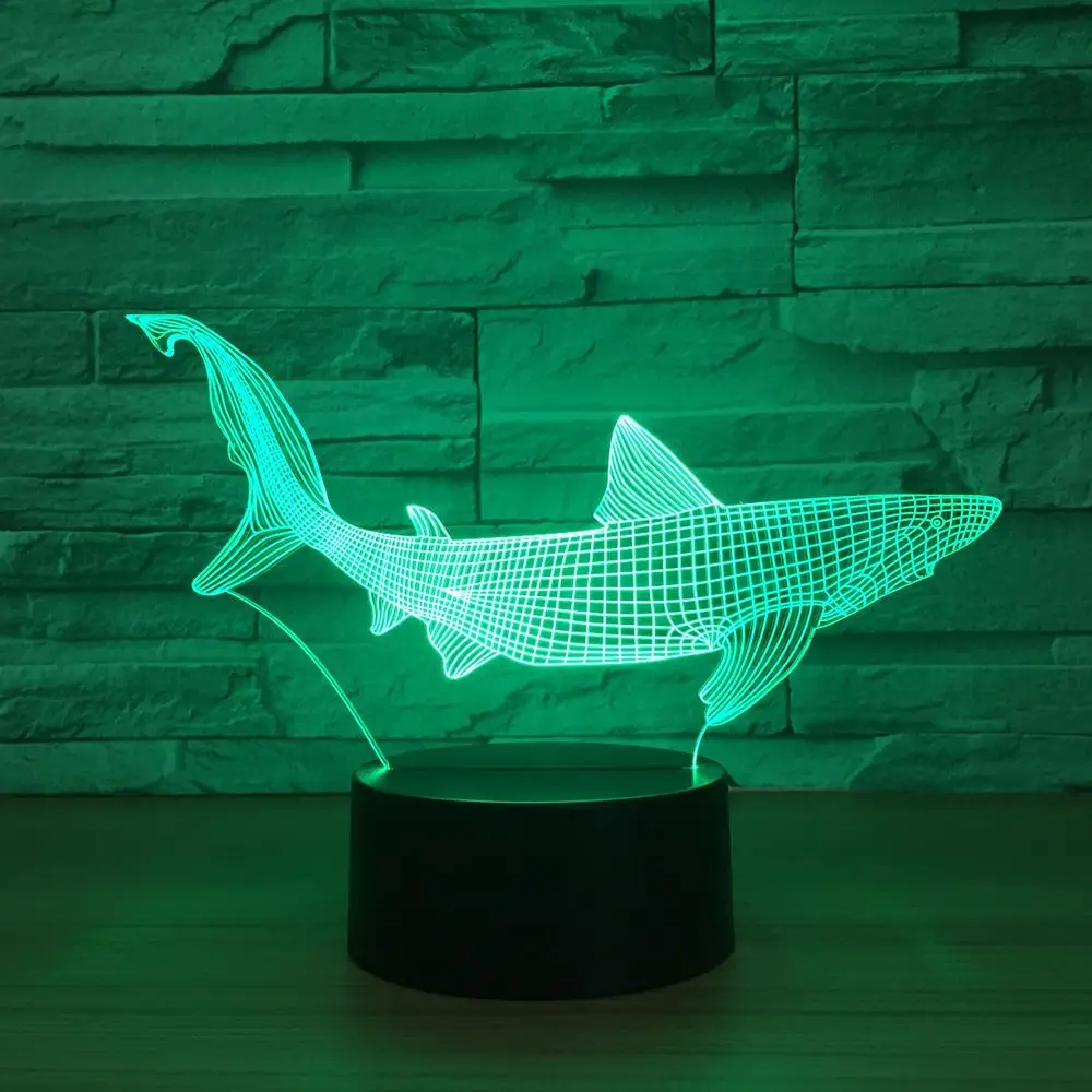  New Shark 3D LED Fishing Tools Within Fish Table Lamp Home Decor Party 7 Colors Changing Night Ligh - 32867403757