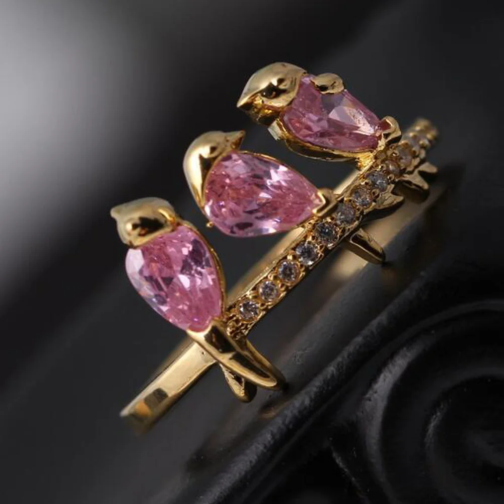

Creative Branches Golden Color Bird Ring Fashion Gilr Cute Jewelry Interesting Three Bird Tree Branches Ring
