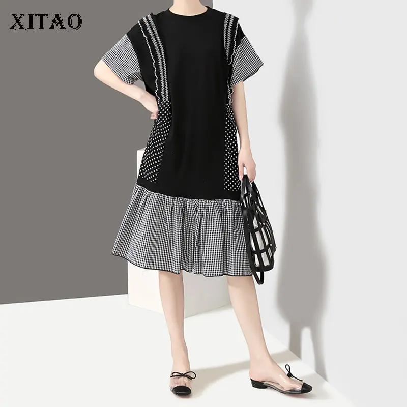

XITAO Dot Pleated Midi Dress Women Clothes 2019 O Neck Pocket Patchwork Wild Joker Korea Fashion New Summer Pullover ZLL3477