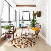 Скандинавский простой круглый коричневый ковер из натуральной воловьей кожи, прикроватный ковер для спальни, ковровое покрытие из натуральной коровьей кожи, коврики для пола