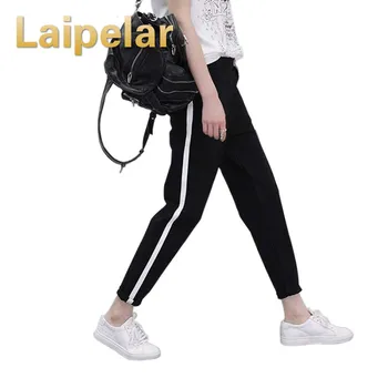 

2018 Spring Sweatpants Women Casual Harem Pants Loose Trousers For Women Black Striped Side Sweat Pants Female Plus Size M-XXL