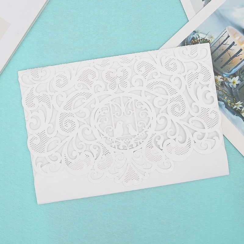  10x Delicate Carved Hollow Floral Lace Romantic Wedding Party Invitation Cards - 32964343494