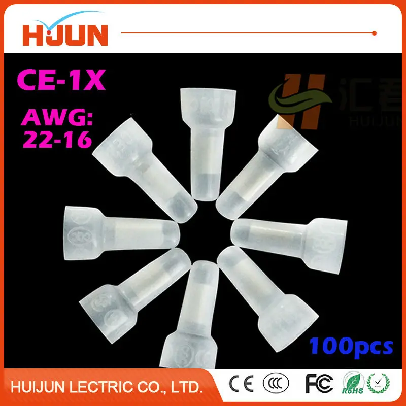 

100pcs/lot CE-1X Closed End Crimp Cap 22-16 AWG High Quality Splice Gauge Wire Connectors Terminals Car Audio