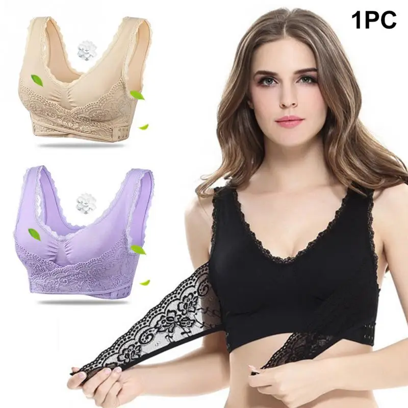 Women Bra Underwear Push Up Gather Sexy Lace Brassiere Casual Seamless Anti-sagging Cross Racerback Size M L XL