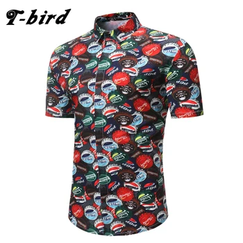 

T-bird Men Dress Shirts Short Sleeve Print Shirt camisas masculina 2018 New Men'S Hawaii Casual Shirt Summer Slim Shirt Tops