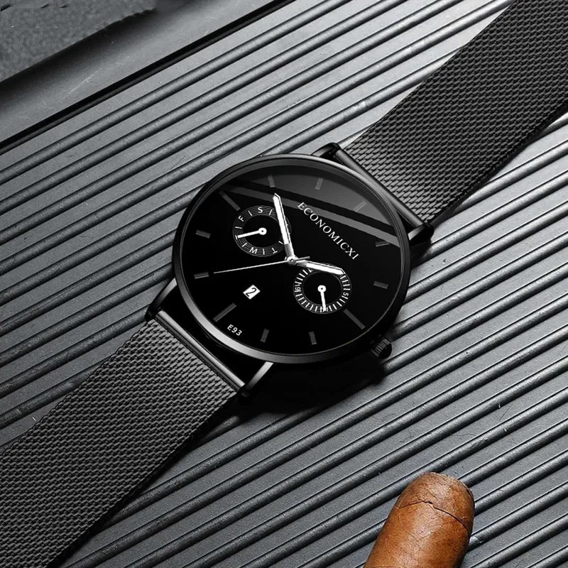 

Luminous Creative Watch Minimalism Design Business Quartz Simple Men Watches Mesh Strap WristWatch Friend Gift Relogio Masculino