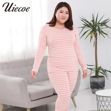 UIECOE, зимние хлопковые Женские кальсоны, 2 шт., в полоску, Осенние, большие размеры, мягкое термобелье, комплекты размера плюс, 6XL, теплая одежда
