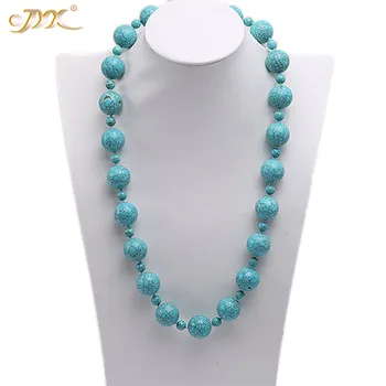 

JYX 2019 Turquoise Necklace 20&8mm Vibrant Blue Round Turquoise Necklace AA Handmade Gemstone Beads Necklace 27" elegant gift